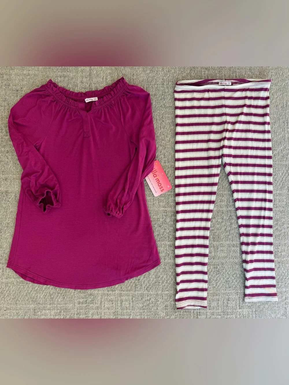 NWT Ella Moss Girls' Magenta Long-Sleeve Leggings Set with Striped Leggings 6x